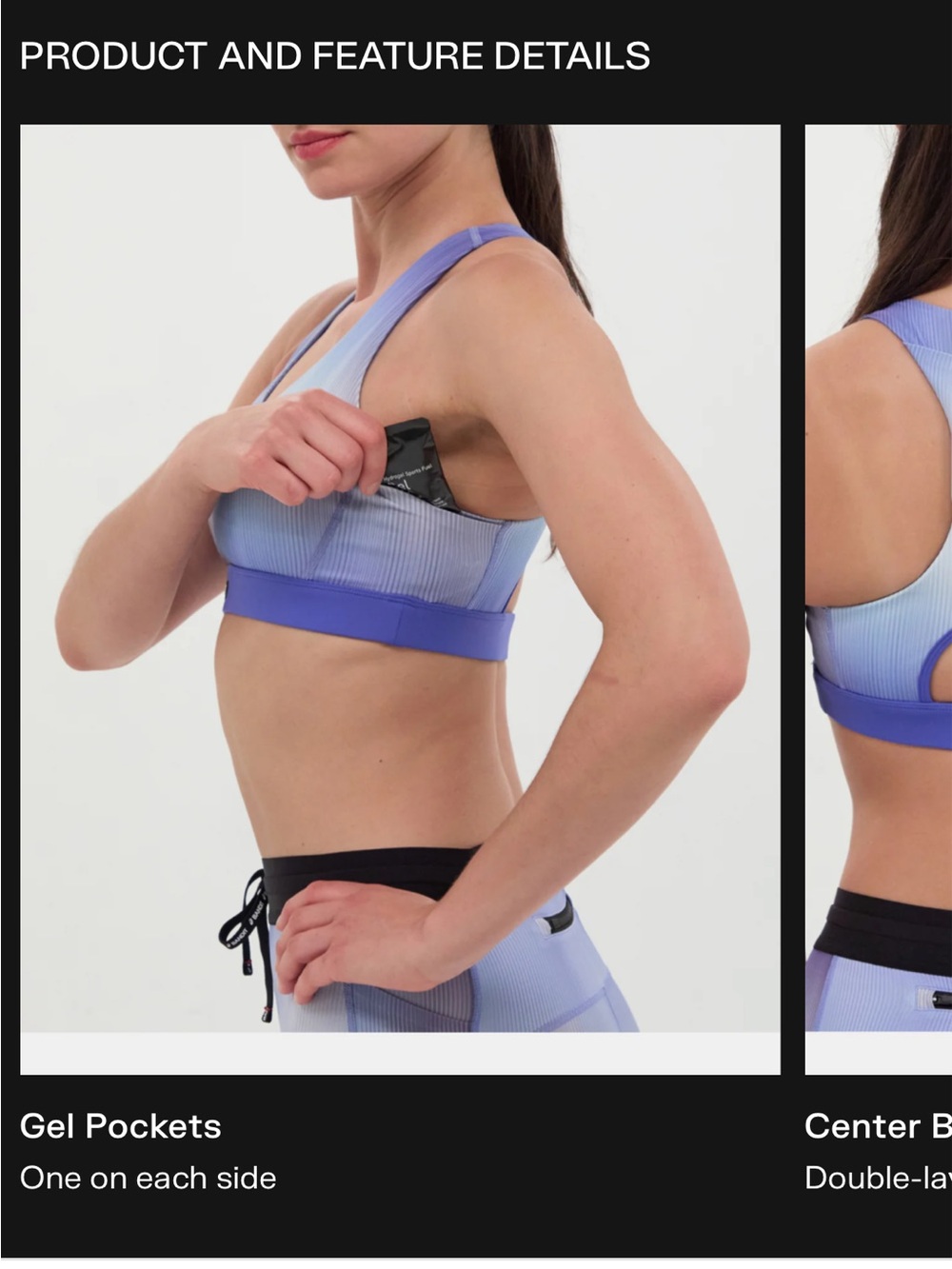 Bandit Sports Bra Pocket - CADENCE™ SCOOP NECK RUN BRA - DEEP PERI BLUE GRADIENT - Picture 2 of 2